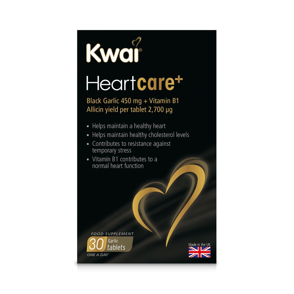 Kwai Heartcare+ Black Garlic 450mg Tablets  30 Tablets (Pack of 1)  with Vitamin B1 to Support Normal Heart Function  Odourless Fermented Garlic Rich in Antioxidants