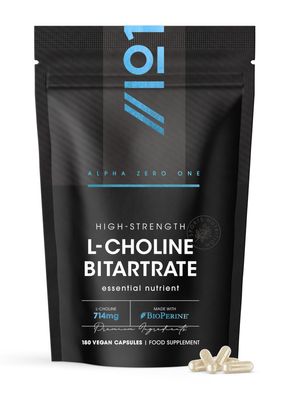 Choline Bitrate 714mg  180 Vegan Capsules  Supports Liver Health  BioPerine Advanced Absorption  Resealable and Recyclable Pouch by Alpha01