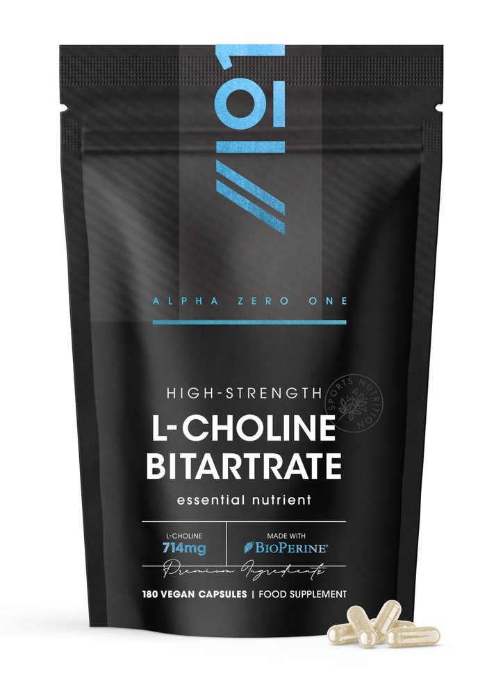 Choline Bitrate 714mg 180 Vegan Capsules Supports Liver Health BioPerine Advanced Absorption Resealable and Recyclable Pouch by Alpha01