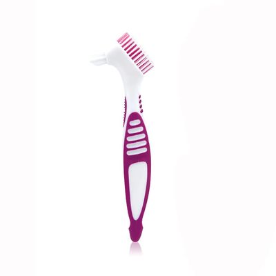 Purple Dual Angled Brush Heads Portable Ergonomic Denture Cleaning Brush Multi-Layered Soft Bristles False Teeth Brush
