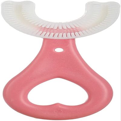 All Rounded Children U Shape Toothbrush, 360 Oral Tooth Cleaning Toothbrush for Childrens Ages 6 to 12 Years Old (Pink, 2~6 Years Old)