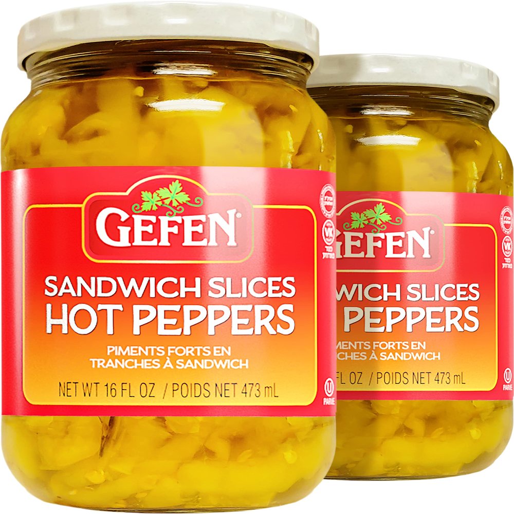 Gefen Sliced Hot Peppers 473ml (Pack of 2) | Perfect for Sandwiches, Salads, Nachos, and Delectable Appetizers. Mild Banana Hot Pepper Rings