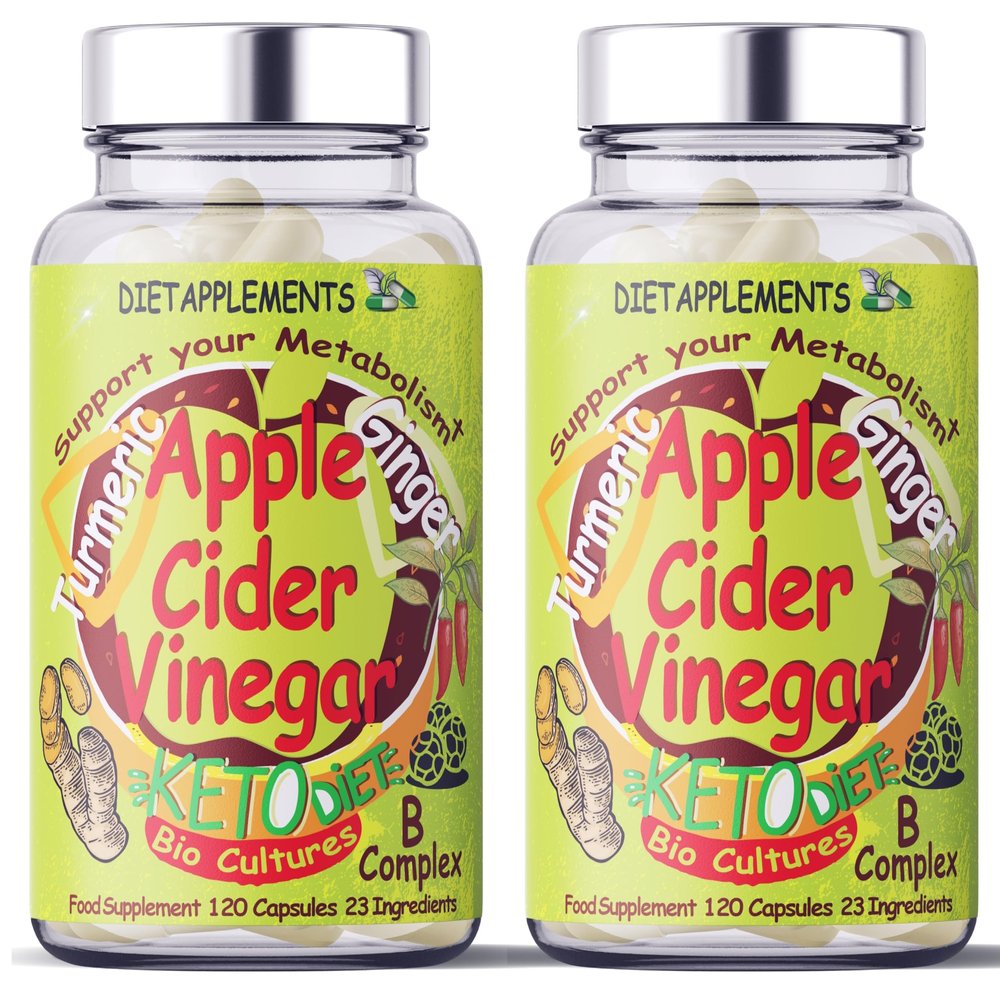 2 Bottles (240 Capsules) Raw Unfiltered Apple Cider Vinegar with The Mother, Turmeric 1400mg, Ginger, Black, Cayenne Pepper, Bio Cultures. 2775mg/serving. Metabolism Vitamins & Minerals Complex. (2)