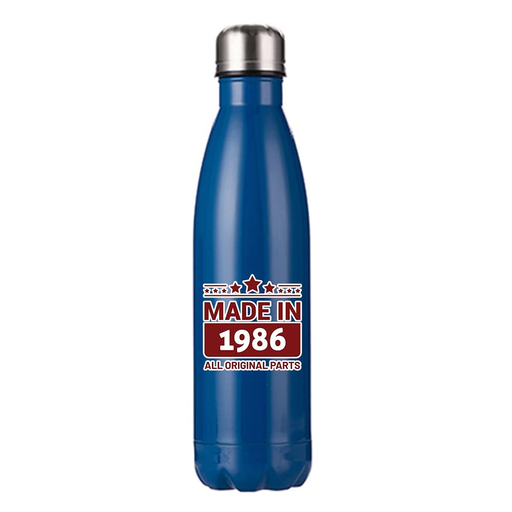 Personalised Made In 1986 ALL ORIGINAL PARTS 35, 40, 45-ANY YEAR Legendery Gift Birthday gift 500 ML-17 OZ Double Walled Insulated Stainless Steel Bottle. (Dark Blue)