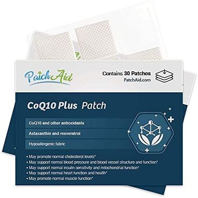 Patch Aid CoQ10 Plus - 30 Daily Topical Patches. 100% Natural & Vegan. Allergy & Filler Free. High Absorption and More bioavailable. Suitable for Sensitive stomachs & bariatric.
