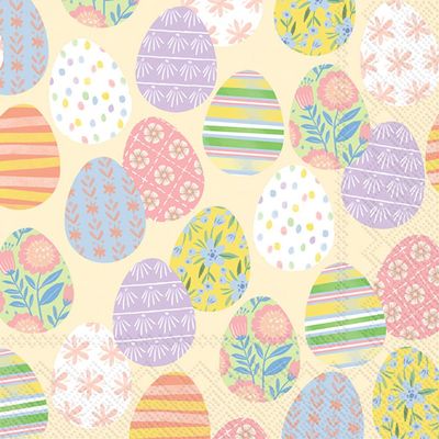 Boston International IHR 3-Ply Paper Napkins, 20-Count Lunch Size, Eggstra Eggs Cream