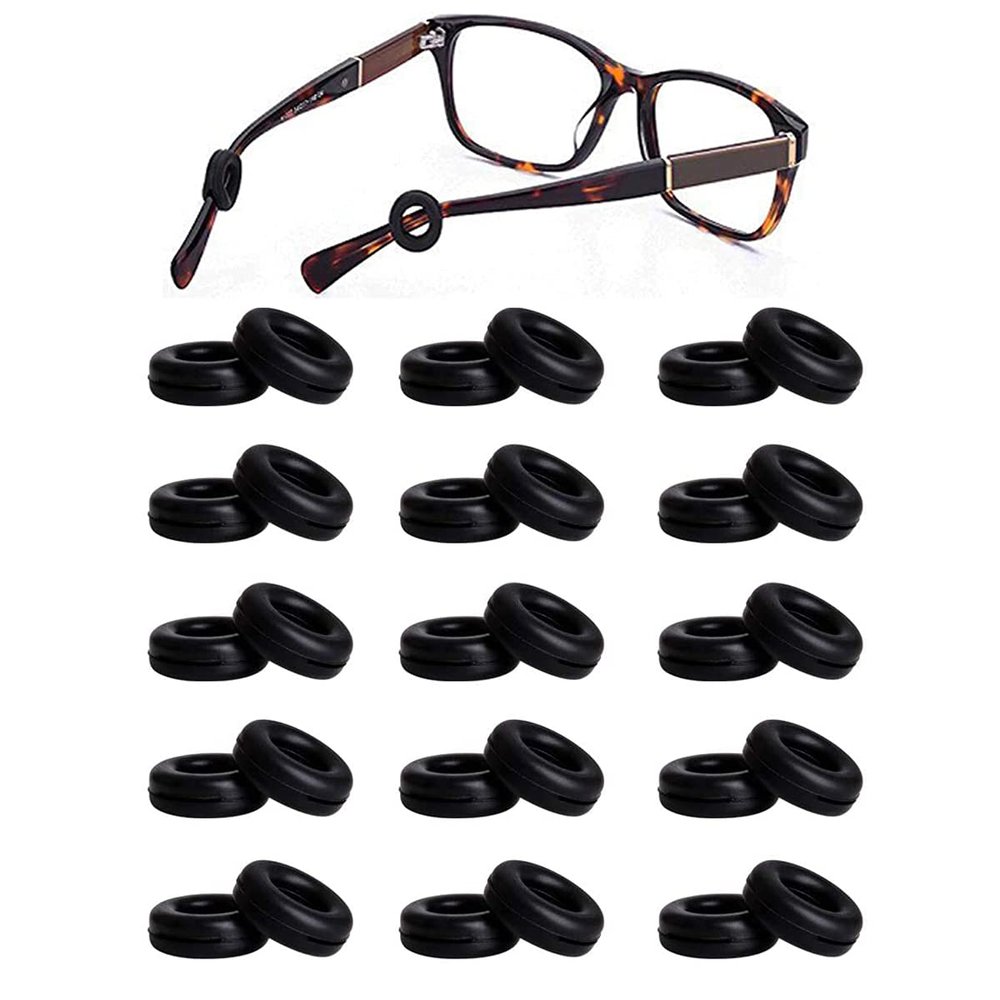 Silicone Eyeglasses Temple Tips Sleeve Retainer Elastic Comfort Anti-Slip Round Glasses Retainers Eyeglasses Ear Hooks for Reading Glasses Sunglasses Eyewear (15pairs, Black)