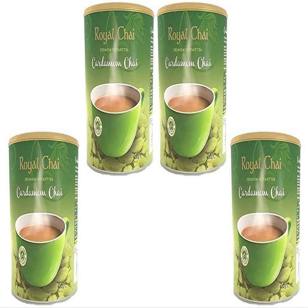 Royal Chai Elaichi Sweetened 400g (Pack of 4) Premium Instant Tea Cardamom Tea Natural Instant Cardamom Indian Tea Sweetened Tub