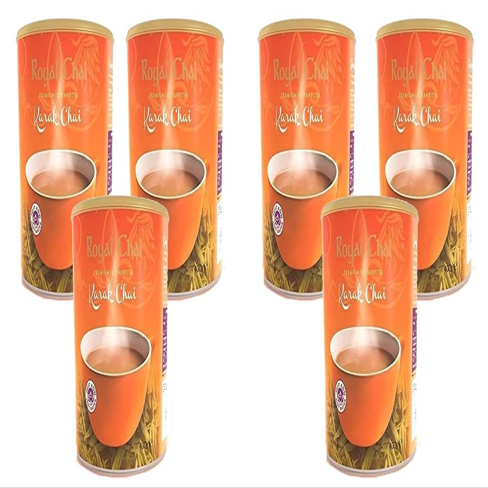 Royal Chai Karak Chai Unsweetened Tub 400g (Pack of 6) Premium Instant Tea Karak Tea Natural Instant Karak Indian Tea