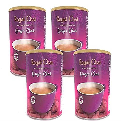 Royal Chai Ginger Unsweetened Tub 400g (Pack of 4)  Premium Instant Tea  Ginger Tea  Natural  Instant Ginger Indian Tea