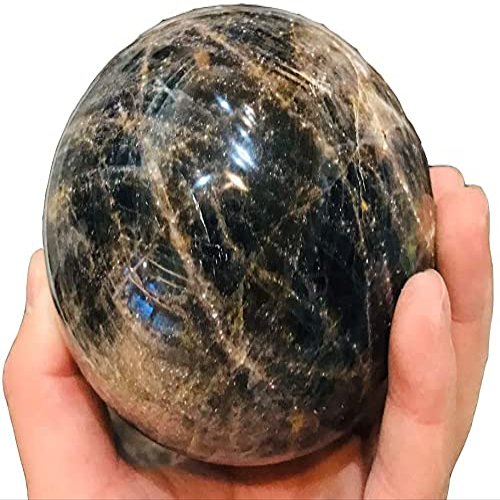 1pc 90mm Natural Black Moonstones Sphere Ball Rock Quartz Black Magic Reiki Decoration Healing Crystal Balls Home Decorative