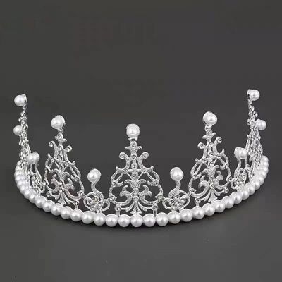 Shining Crown Cake Topper Metal Pearl Wedding Cake Topper Decor for Wedding Birthday Party Decoration Party Decorations Queen Princess Tiara Silver