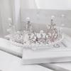 Shining Crown Cake Topper Metal Pearl Wedding Cake Topper Decor for Wedding Birthday Party Decoration Party Decorations Queen Princess Tiara Silver view 3