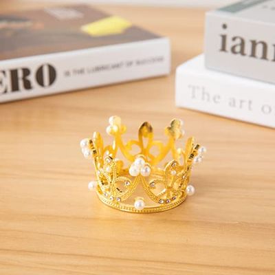 Mini Crown Cake Topper Tiara Small Cupcakes Crown for Baby Shower Birthday Wedding Christmas Princess Theme Party Decorations Newborn Photo Prop Gold