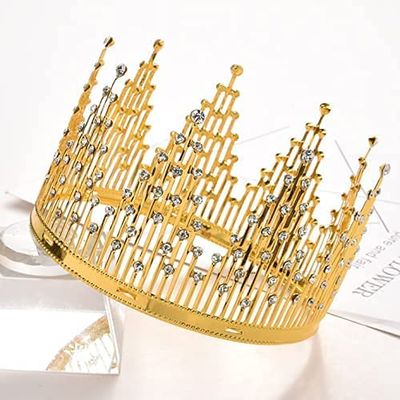 Crown Cake Topper Tiara Hair Ornament Birthday Party Supplies for Centerpieces Wedding Princess Queen Birthday Cake Decoration Gold