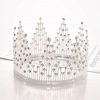 Crown Cake Topper Tiara Hair Ornament Birthday Party Supplies for Centerpieces Wedding Princess Queen Birthday Cake Decoration Silver