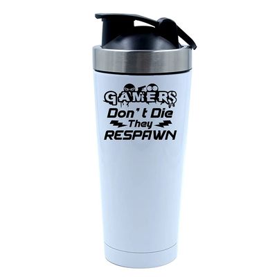 500ml Aluminium Shaker Bottle for Supplement Shakes - Easy Clean, Durable Cup Gamers Don't Die They Respawn Funny Retro Gamer Enthusiast PC Gamer. (White)