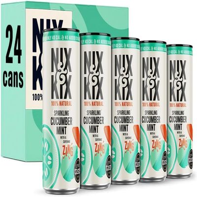 Nix & Kix | Cucumber & Mint | 100% Natural Premium Sparkling Soft Drink | Low Calorie & Vegan Friendly | No Added Sugar Or Sweeteners | 250ml x 24 Pack