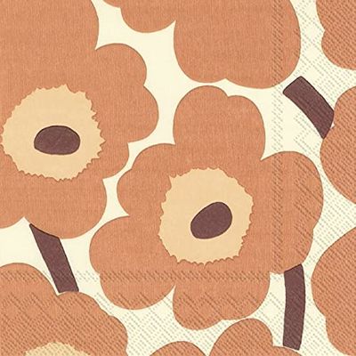 Marimekko Unikko, Cream Terracotta Cocktail or Tea Napkins Paper 25 cm Square 20 in Pack