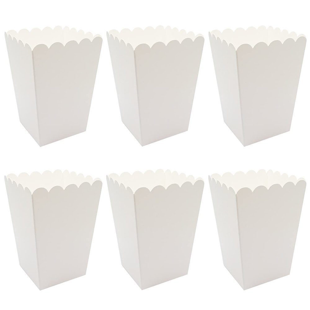 White Popcorn Boxes for Party, Pack of 24.