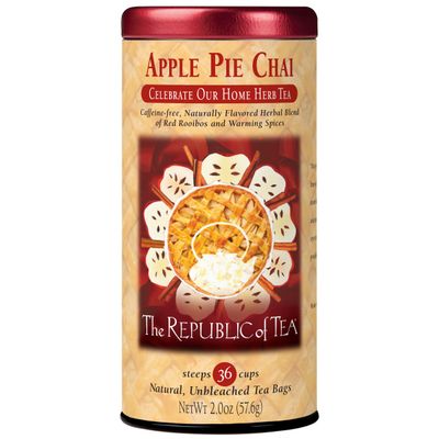 The Republic of Tea Apple Pie Chai Herbal Tea, 36 tea bags in a storage tin - caffeine-free chai with apple, rooibos, ginger root and cinnamon