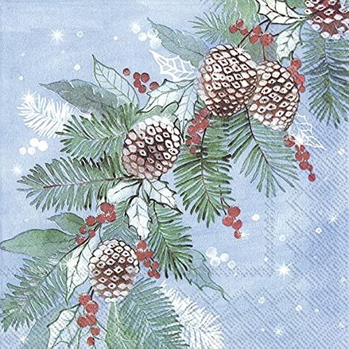 Frosted Pine, Light Blue - IHR Lunch Paper Napkins 20 in Pack 3 ply 33 cm Square