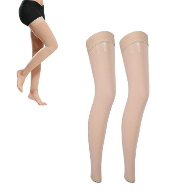 1 Pair Thigh Compression Stockings for Women & Men Breathable Long Compression Socks Firm Support Open Toe Elastic Stockings for Varicose Veins Swelling (XL)