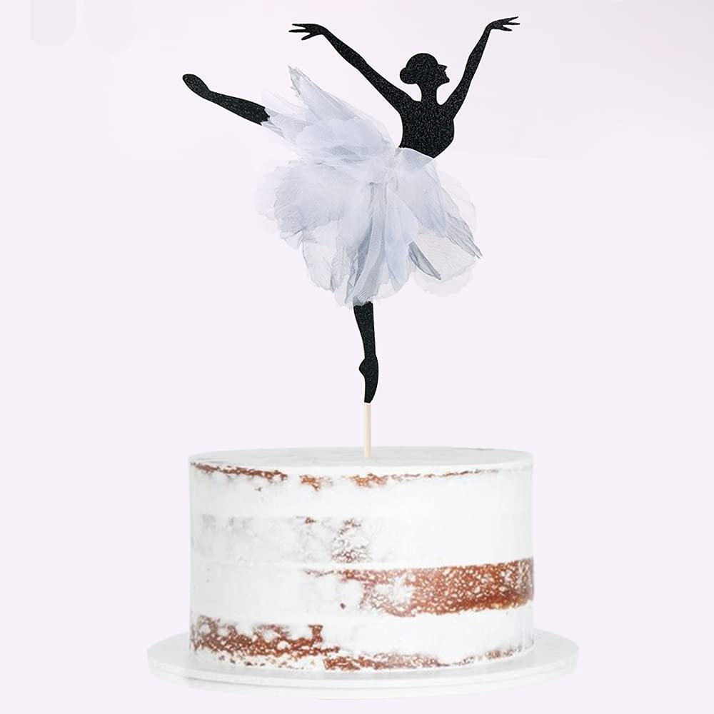 Qertesl Ballet Cake Topper, Black Blue Ballet Girl Cake Decoration, 1 x 7.3"W x 6.5"H, Birthday, Baby Shower, Gender Reveal