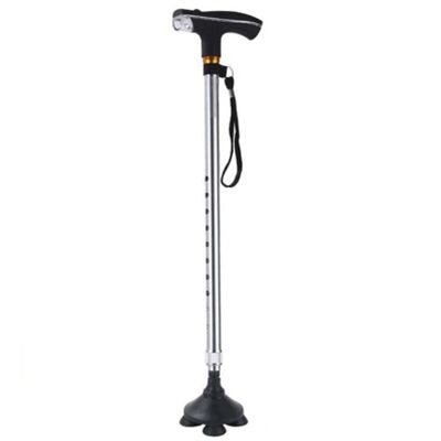 WYZDCP Walking Sticks Nonslip for Elderly, Four-Legged Walking Cane with LED Lights, Telescopic Walking Sticks, Rehabilitation Assistants (Color : Silver)