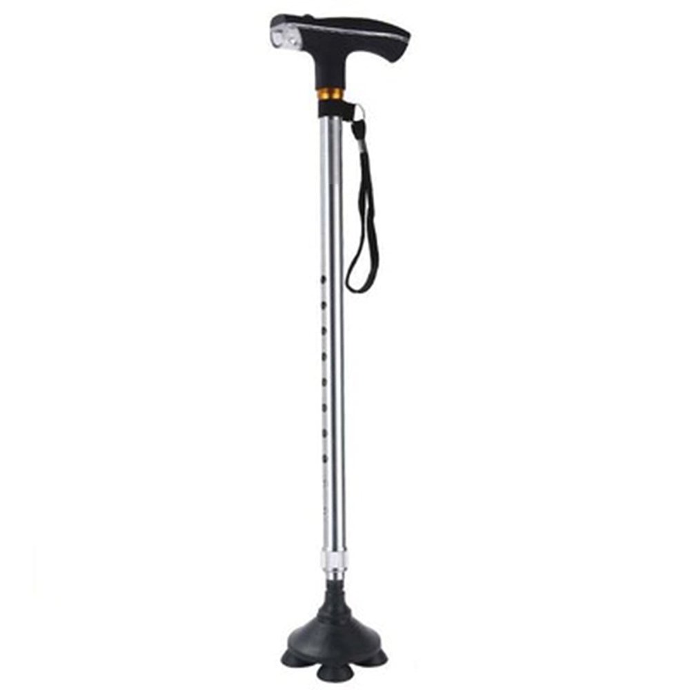 WYZDCP Walking Sticks Nonslip for Elderly, Four-Legged Walking Cane with LED Lights, Telescopic Walking Sticks, Rehabilitation Assistants (Color : Silver)