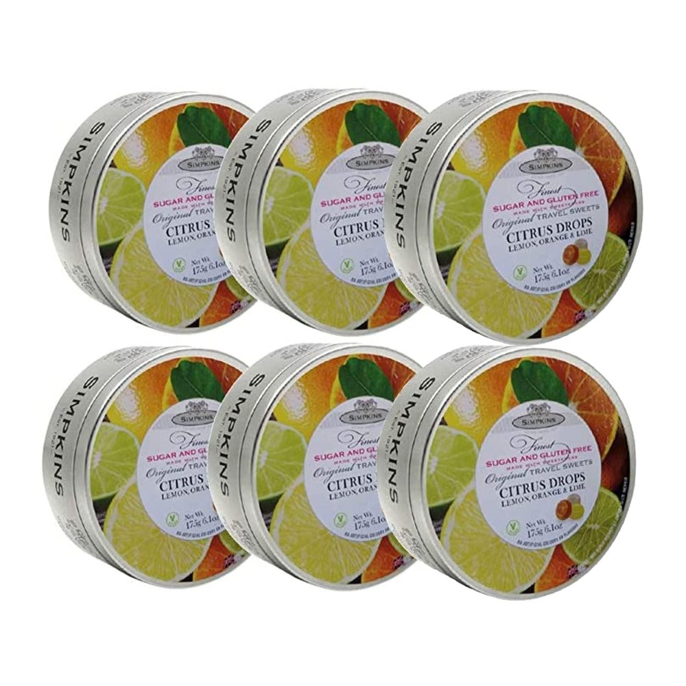 Simpkins Sugar Free Citrus Fruit Travel Sweets Tin 175g, 6 Pack