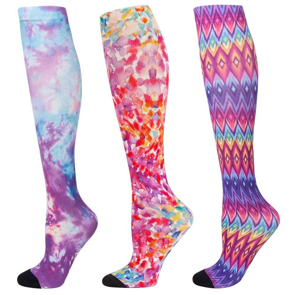 LEVSOX Compression Socks Women and Men, 20-30mmHg, Best for Nurses, Travel, Pregnancy, 3 Pairs Printing, Medium