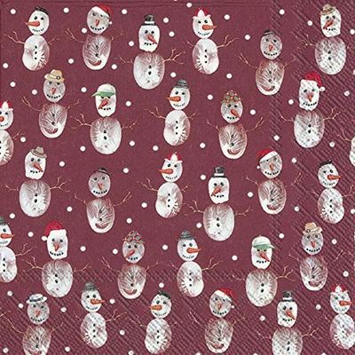 Happy Snowmen Allover, red - IHR Lunch Paper Napkins 20 in Pack 3 ply 33 cm Square