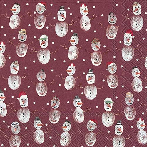 Happy Snowmen Allover, red - IHR Lunch Paper Napkins 20 in Pack 3 ply 33 cm Square