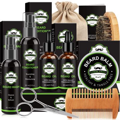 Beard Kit for Men- Beard Grooming Kit with Beard Wash, Beard Conditioner, Beard Oil, Beard Balm, Beard Brush, Beard Comb, Beard Scissors, Storage Bag, E-Book, Gifts for Men Dad Husband Boyfriend