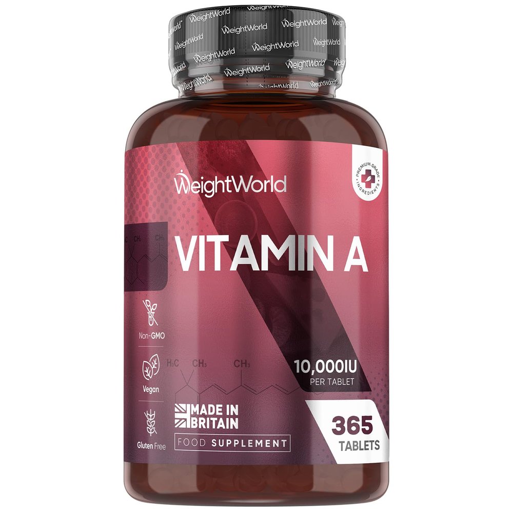 Vitamin A Tablets 10,000IU - 365 Tablets (1 Year Supply) - VIT A as Retinyl Acetate - Easy to Swallow, Gluten-Free, Non-GMO & Vegan-Friendly - Vitamin A Supplement for Men & Women - Made in The UK