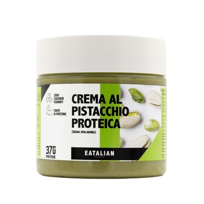 EATALIAN by AMZ BETTER Protein Pistachio Cream, Delicious Spreadable Cream with a Sweet and Unique Taste, with 37 g of Protein, Ideal on Bread, Excellent for Dubai Chocolate, 200 gr Made in Italy
