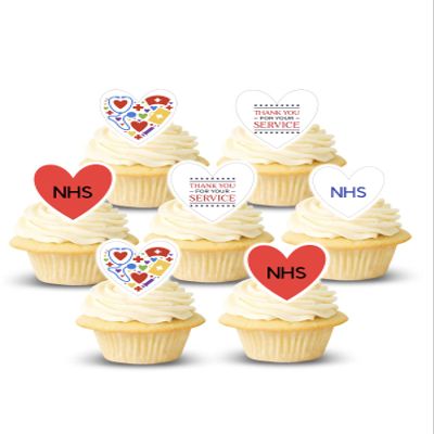 NHS Thank You National Health Service UK Edible Thick Standing Cupcake Toppers Birthday Party Cake Decorations Easy to cut