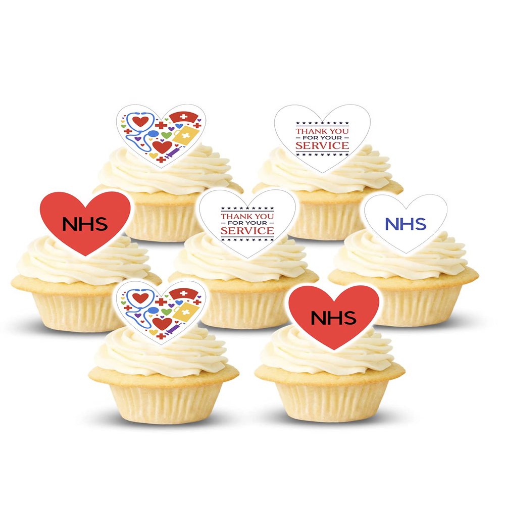 NHS Thank You National Health Service UK Edible Thick Standing Cupcake Toppers Birthday Party Cake Decorations Easy to cut