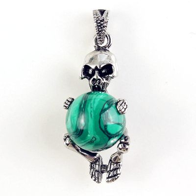 Chakra Crystal Dowsing Pendulum 1 Pcs Silver Plated Skeleton with Malachite Stone Pendant