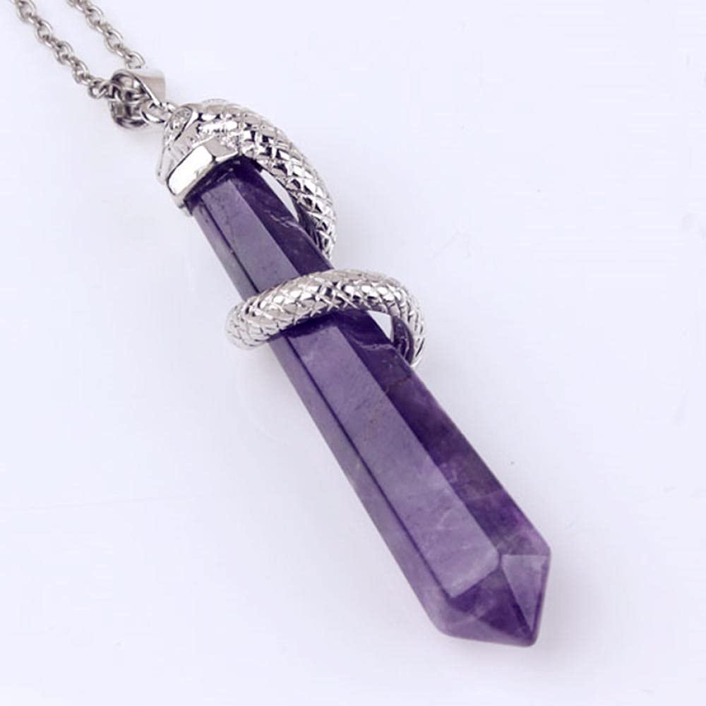 Chakra Crystal Dowsing Pendulum 1 Pcs Silver Plated Original Purple Amethysts Stone with Snake Pendant