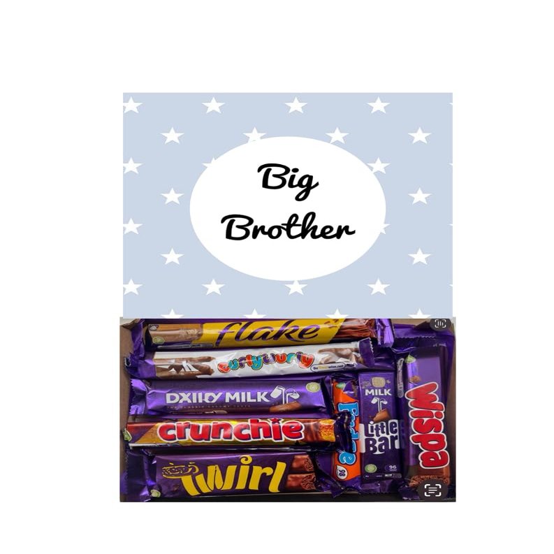 Big Brother Sweet Box Birthday Chocolate Gift Box Hamper - 8 Full Size Bars Chocolates Birthday Christmas New Baby Present