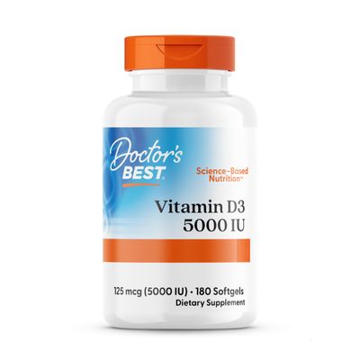 Doctor's Best, Vitamin D3, 5,000IU, High Dosage, Depot Weekly Dose, 180 Soft Capsules, Laboratory Tested, Soy Free, Gluten Free, GMO Free