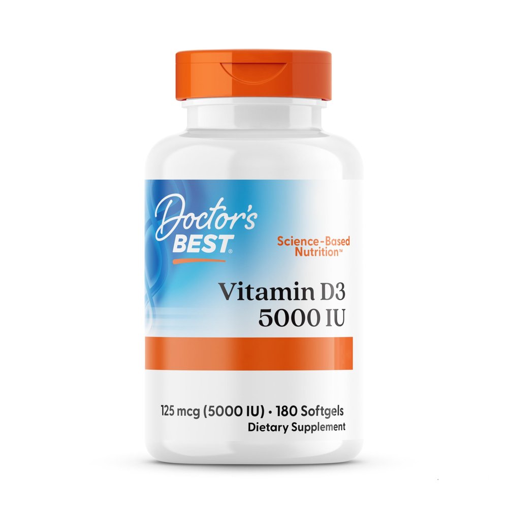 Doctor's Best, Vitamin D3, 5,000IU, High Dosage, Depot Weekly Dose, 180 Soft Capsules, Laboratory Tested, Soy Free, Gluten Free, GMO Free
