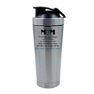 Getagift 500ml Aluminium Shaker Bottle for Supplement Shakes - Easy Clean, Durable Cup The Most Amazing Mum, Birthday, Mother's Day. (Silver)