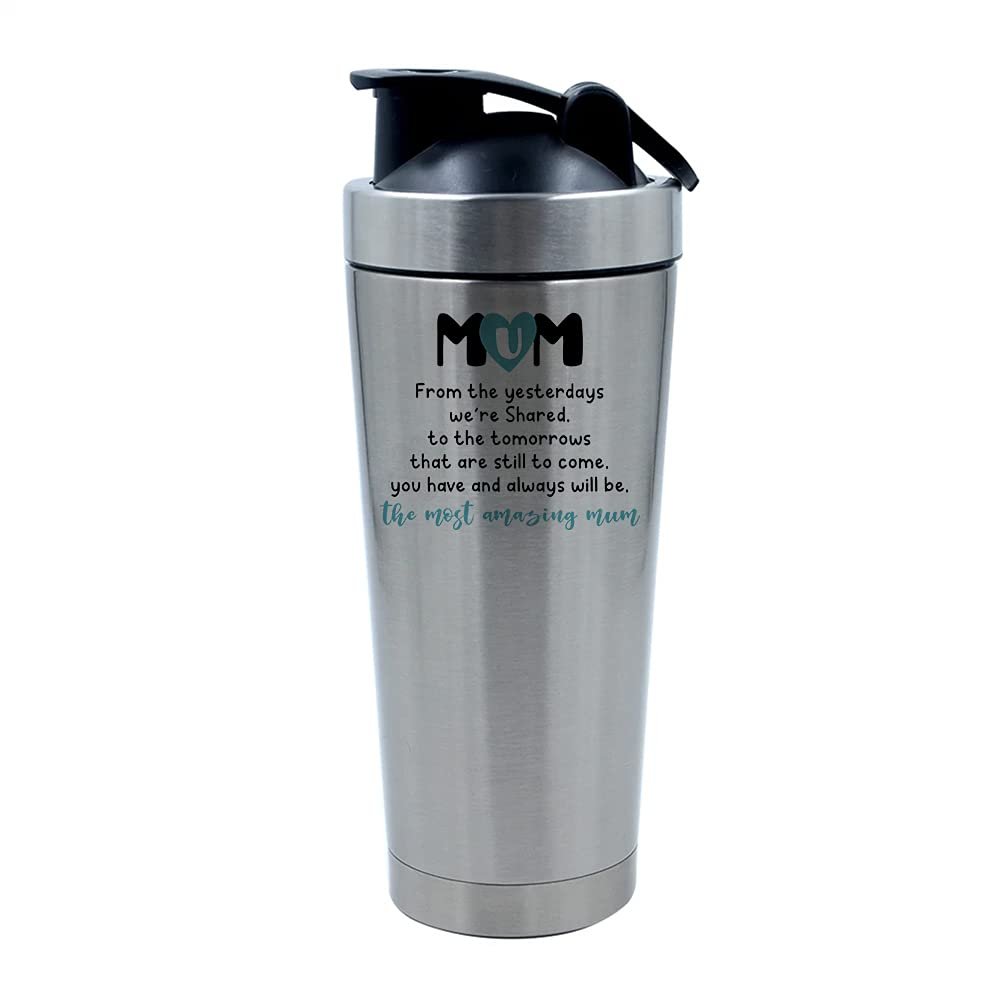 Getagift 500ml Aluminium Shaker Bottle for Supplement Shakes - Easy Clean, Durable Cup The Most Amazing Mum, Birthday, Mother's Day. (Silver)