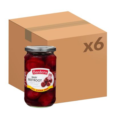 Baxters Baby Beetroot Pickled in Sweet Malt Vinegar with 33% Extra, 455g, Vinegar Pack of 6