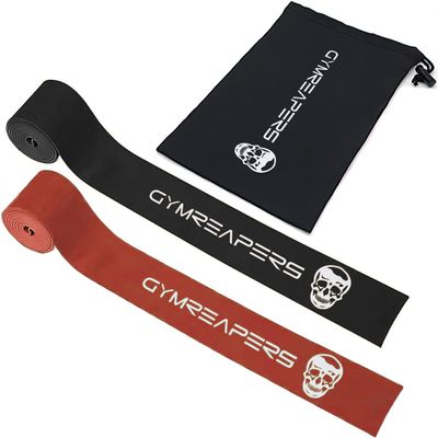Gymreapers Floss Muscle Bands for Recovery & Flossing Sore Muscles and Increasing Mobility - Compression Stretch Band Pair with Carrying Case (Black/Red Pair, 1 Medium - 1 Heavy Strength)