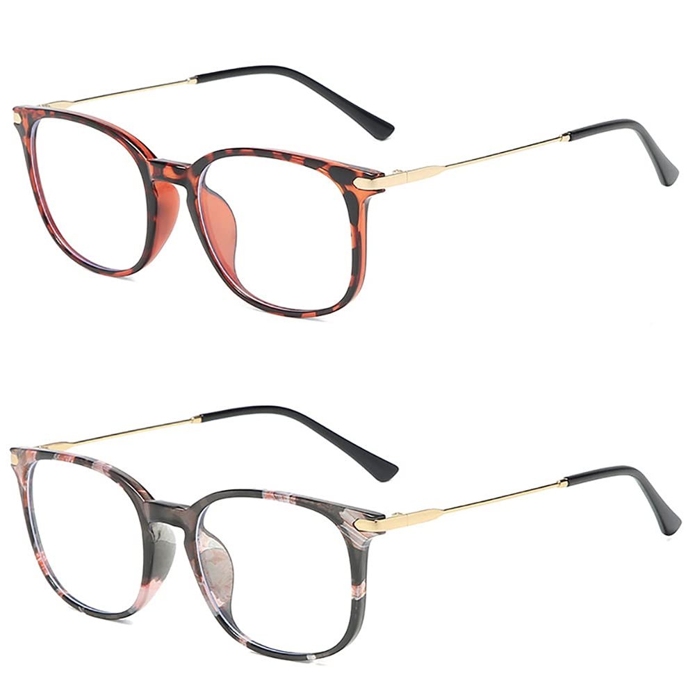 SIKAITE 2 Pairs Lightweight Comfortable Rectangle Reading Glasses Readers for Men Women Spring hinge (Leopard and Decor, 1.0)