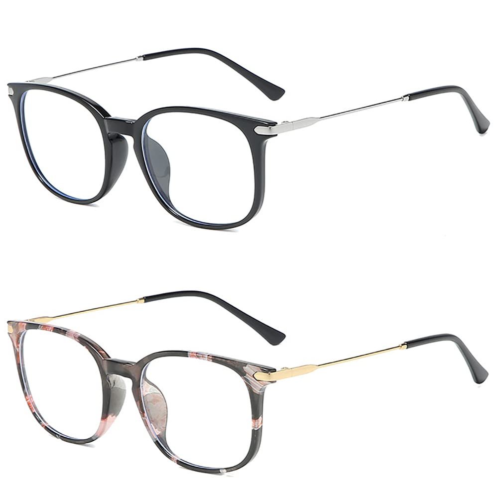 SIKAITE 2 Pairs Lightweight Comfortable Rectangle Reading Glasses Readers for Men Women Spring hinge (Black and Decor, 2.0)
